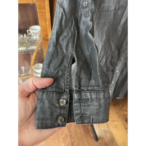 Soft Surroundings Black Chambray Denim Shirt Dress Petite Large Tunic Tencel - Picture 3 of 10